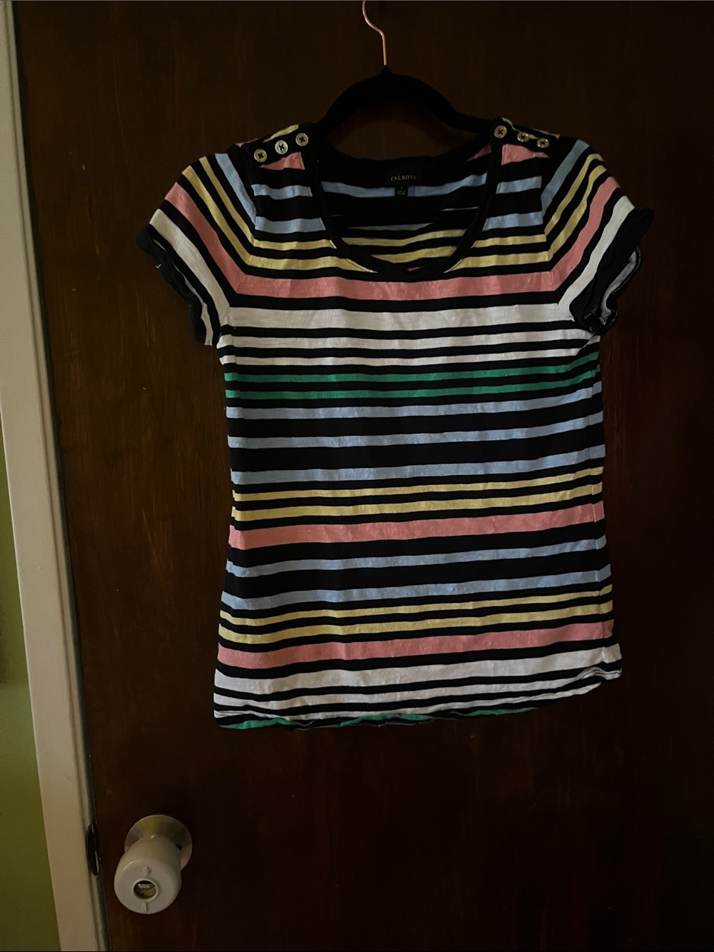 Talbots Multi-Color Striped Short-Sleeve Tee with Shoulder Buttons